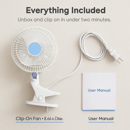8.66In Oscillating Clip On Fan 2 Speeds Quiet Clamp Fan with 90° Oscillating & Tilting Angle Desktop Wall Mount for Home Office Dorms Strollers