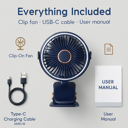 Clip-On Desk Fan for Camping and Office — Quiet & Adjustable