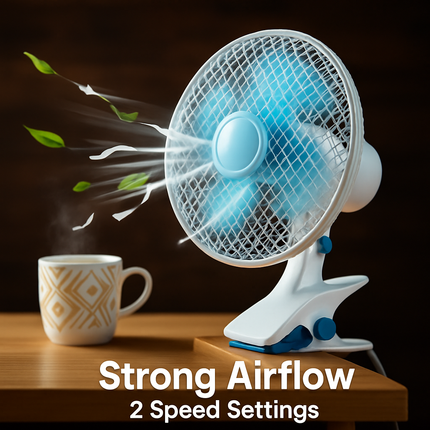Clip On Fan, 2-Speed, Quiet Desk/Wall Mount