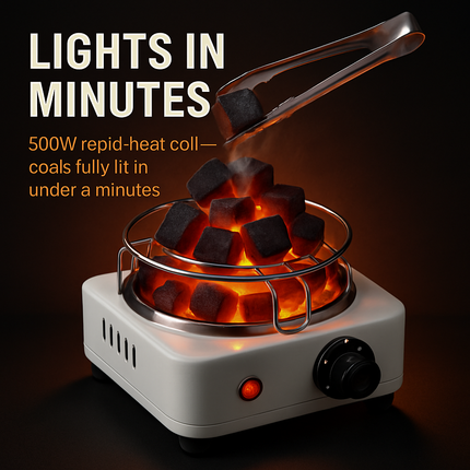 Electric Charcoal Burner 500W Hookah Charcoal Burner Compact Coal Burner for Hooka Cubes Shisha with Grill and Tongs 5 Temperature Gears 338℉-1022℉ Th