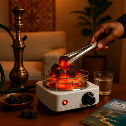 Electric Charcoal Burner 500W Hookah Charcoal Burner Compact Coal Burner for Hooka Cubes Shisha with Grill and Tongs 5 Temperature Gears 338℉-1022℉ Th