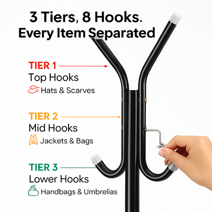Coat Rack Organizer - Multi-Hook Standing Coat Rack