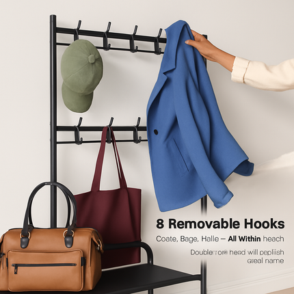 Entryway Coat Rack and Shoe Storage Shelf Black 4-Tier