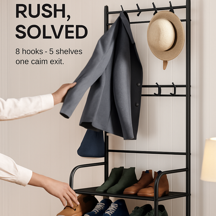 Entryway Coat Rack and Shoe Storage Shelf Black 4-Tier