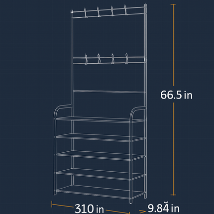Entryway Coat Rack and Shoe Storage Shelf Black 4-Tier