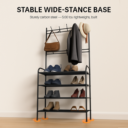 Entryway Coat Rack and Shoe Storage Shelf Black 4-Tier