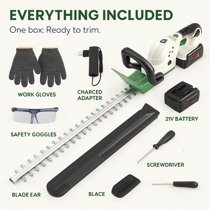 20in Cordless Hedge Trimmer 21V Handheld Bush Trimmer Electric Grass Shrub Trimmer with Dual-Action Blades 0.6in Cutting Diameter Safety Lock Adjustab