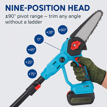 2-IN-1 Cordless Pole Saw And Mini Chainsaw With Extension Pole 21V Battery 6” Electric Brushless Pole Chainsaw with Digital Display Auto Oiler Safety