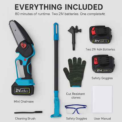 2-IN-1 Cordless Pole Saw And Mini Chainsaw With Extension Pole 21V Battery 6” Electric Brushless Pole Chainsaw with Digital Display Auto Oiler Safety