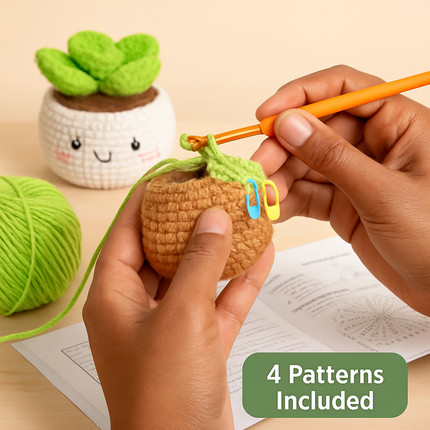 Succulents Crochet Kit for Beginners with 4 Patterns