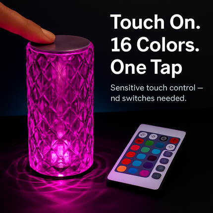 Crystal Diamond Rose Table Lamp - Dimmable, Remote Control