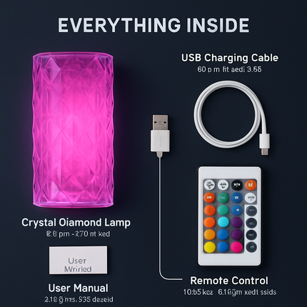 Crystal Diamond Rose Table Lamp - Dimmable, Remote Control