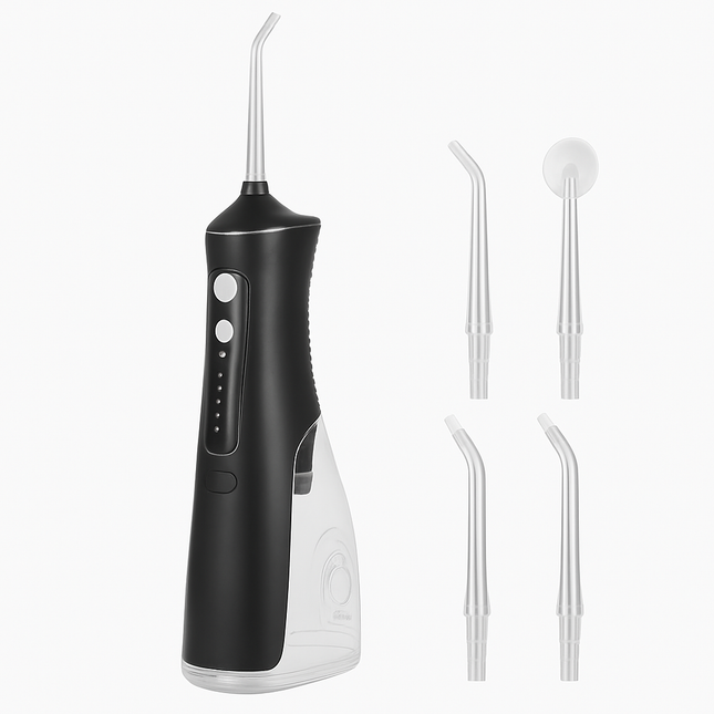 Portable Water Dental Flosser Cordless Rechargeable Dental Oral Irrigator IPX7 Waterproof Teeth Cleaner with 4 Modes 4 Nozzles 10.15oz Detachable Wate