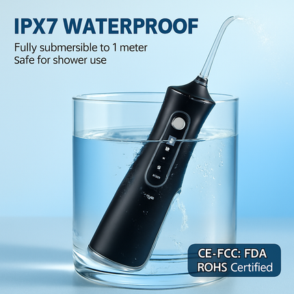 Portable Water Dental Flosser Cordless Rechargeable Dental Oral Irrigator IPX7 Waterproof Teeth Cleaner with 4 Modes 4 Nozzles 10.15oz Detachable Wate