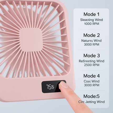 Mini Desktop Cooling Fan with LCD Display and Quiet Airflow