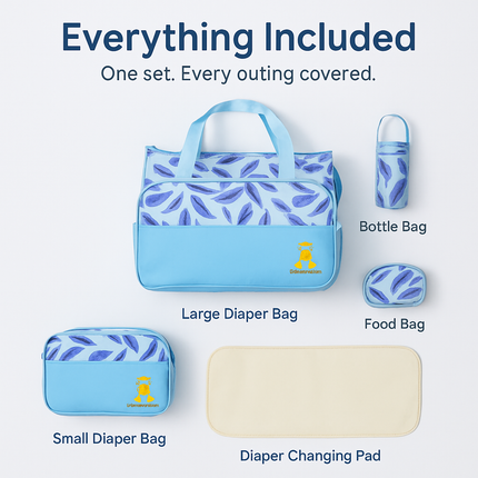 5Pcs Baby Nappy Diaper Bags Set Mummy Diaper Handbags with Diaper Pad Food Bag Bottle Bag Travel Tote Bags For Mom Dad