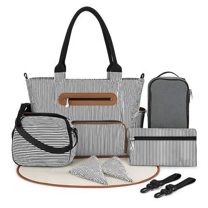 8Pcs Baby Nappy Diaper Bags Set with Bottle Bag & Purse
