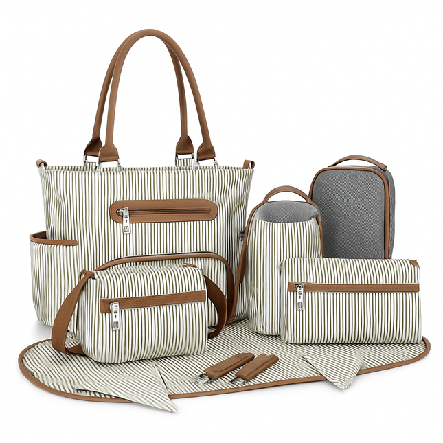 8Pcs Baby Nappy Diaper Bags Set with Bottle Bag & Purse