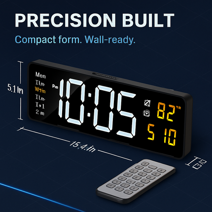 LED Digital Wall Clock with Remote - 12/24h, 3 Alarms