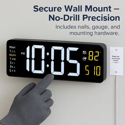 LED Digital Wall Clock with Remote - 12/24h, 3 Alarms
