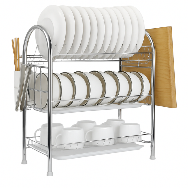 Three-Tier Dish Drying Rack with Drainage Trays