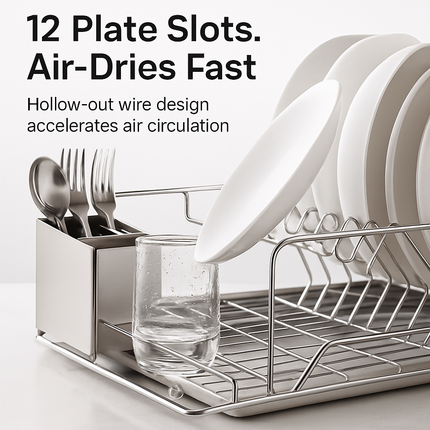 Dish Drying Rack with Drainboard and Cutlery Holder