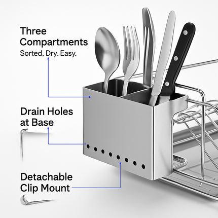 Dish Drying Rack with Drainboard and Cutlery Holder