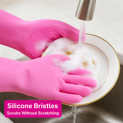 Silicone Dishwashing Gloves with Bristles