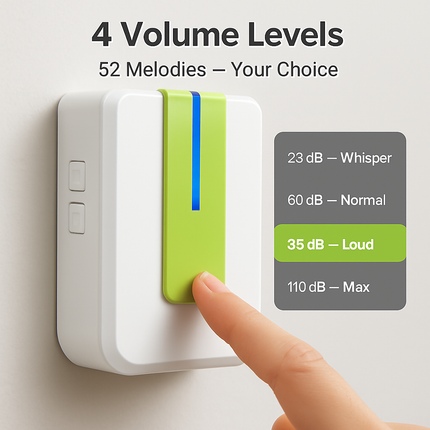 Wireless Doorbells Rings 1000FT Operating Range IP44 Waterproof Door Chime W/ 1 Plug Receiver Chimes 52 Melodies LED Indicator Bells for Office Apartm
