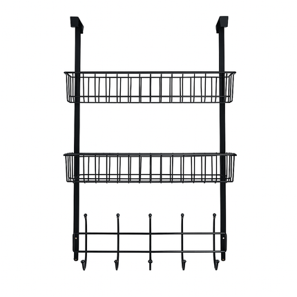Over The Door Hooks Organizer with 5 Hooks and 2 Baskets