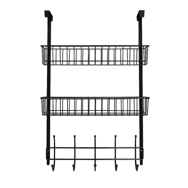 Over The Door Hooks Organizer with 5 Hooks and 2 Baskets
