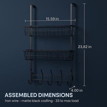 Over The Door Hooks Organizer with 5 Hooks and 2 Baskets