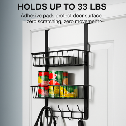 Over The Door Hooks Organizer with 5 Hooks and 2 Baskets