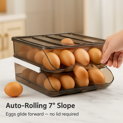 Egg Storage Box with Lid: Double Layer, Auto-Roll