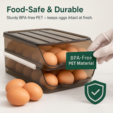 Egg Storage Box with Lid: Double Layer, Auto-Roll