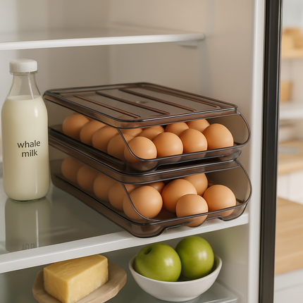 Egg Storage Box with Lid: Double Layer, Auto-Roll