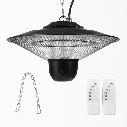 1500W Outdoor Patio Heater Electric Hanging Heated Ceiling Mounted Heating Lamp IP23 Waterproof with 3 Heating Levels 30Mins/60Mins Timer 2 Remote Con
