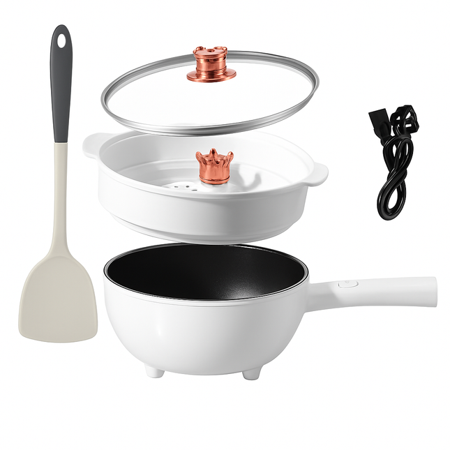 Electric Hot Pot with Steamer – Portable Non-Stick Fry Pan