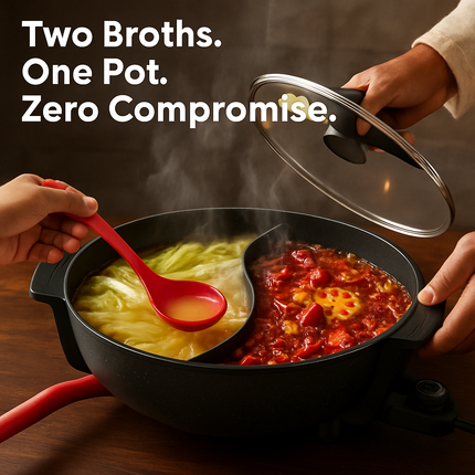 6L Electric Hot Pot with Divider 1100W Dual-Flavor Pot Shabu Shabu Pot Non-Stick with 5-Temp Control for Shabu Shabu Fondue Perfect for Family Gatheri