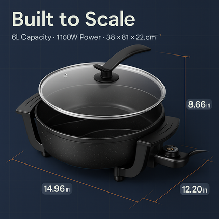 6L Electric Hot Pot with Divider 1100W Dual-Flavor Pot Shabu Shabu Pot Non-Stick with 5-Temp Control for Shabu Shabu Fondue Perfect for Family Gatheri