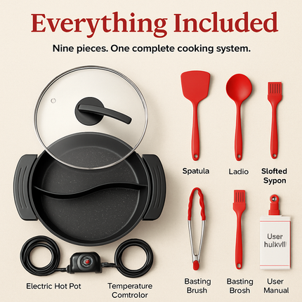 6L Electric Hot Pot with Divider 1100W Dual-Flavor Pot Shabu Shabu Pot Non-Stick with 5-Temp Control for Shabu Shabu Fondue Perfect for Family Gatheri