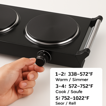 1000W Electric Single Burner Portable Heating Hot Plate Stove Countertop RV Hotplate with 5 Temperature Stepless Adjustments Portable Handles