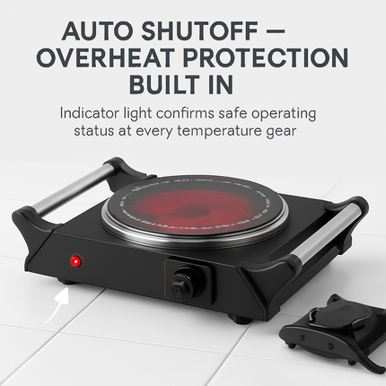1000W Electric Single Burner Portable Heating Hot Plate Stove Countertop RV Hotplate with 5 Temperature Stepless Adjustments Portable Handles