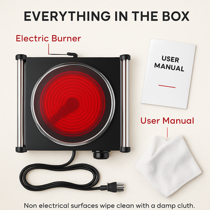 1000W Electric Single Burner Portable Heating Hot Plate Stove Countertop RV Hotplate with 5 Temperature Stepless Adjustments Portable Handles