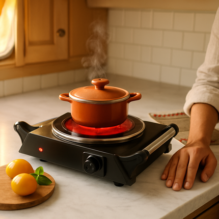1000W Electric Single Burner Portable Heating Hot Plate Stove Countertop RV Hotplate with 5 Temperature Stepless Adjustments Portable Handles