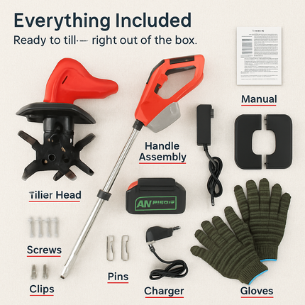 Cordless Tiller Cultivator with 4-Blade Tines
