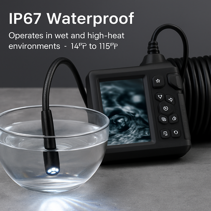1080P Endoscope Camera with 8 LED Light 8mm Borescope Inspection Camera 4.3” Colorful Screen IP67 Waterproof 16.4FT Semi-Rigid Cord Handheld Snake Cam