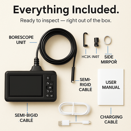 1080P Endoscope Camera with 8 LED Light 8mm Borescope Inspection Camera 4.3” Colorful Screen IP67 Waterproof 16.4FT Semi-Rigid Cord Handheld Snake Cam