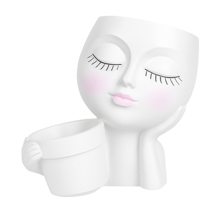 Girl Face Planter Pot with Dual Openings for Succulents