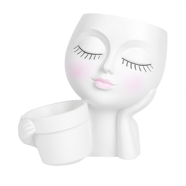 Girl Face Planter Pot with Dual Openings for Succulents